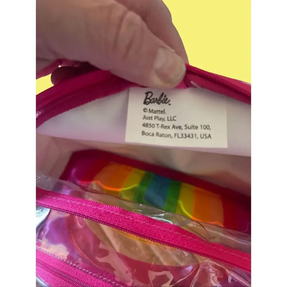 Mattel Clear Pink Multicolor Barbie Rainbow Clouds Plastic Tote Bag